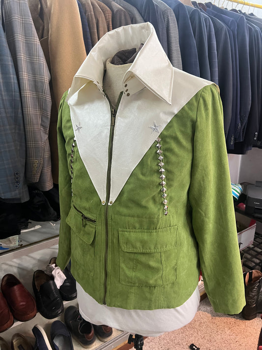 Lime Mocker Jacket with Faux Pearlescent Leather